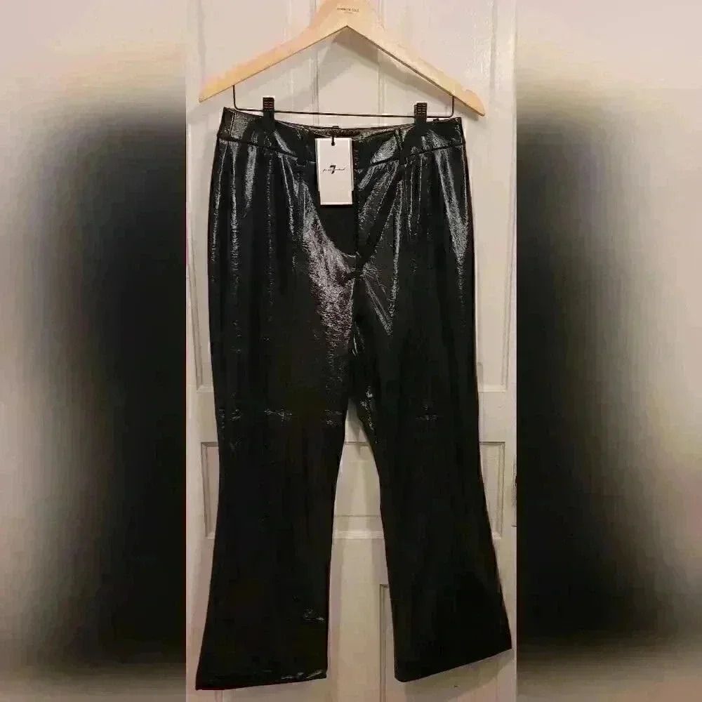 7 For All Mankind BlackβFaux Leather Cropped Flare Pants Size Medium
